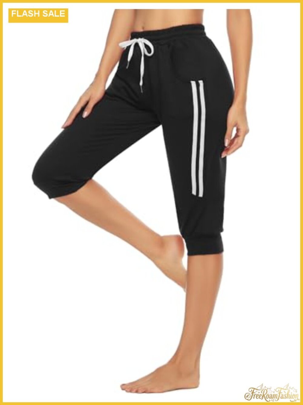 Women's Capri Cotton Sweatpants with Pockets, Drawstring Lounge Pants